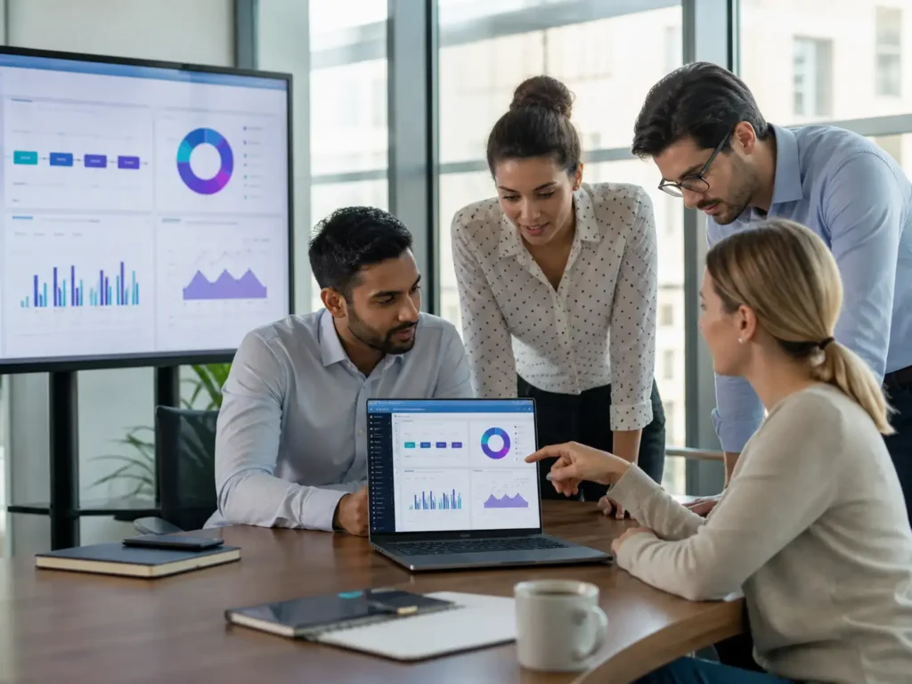 Custom software development team planning business dashboard and workflow system